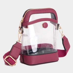 Red Wine Clear Transparent Crossbody Bag Purse Leather Casual Womens Accessory